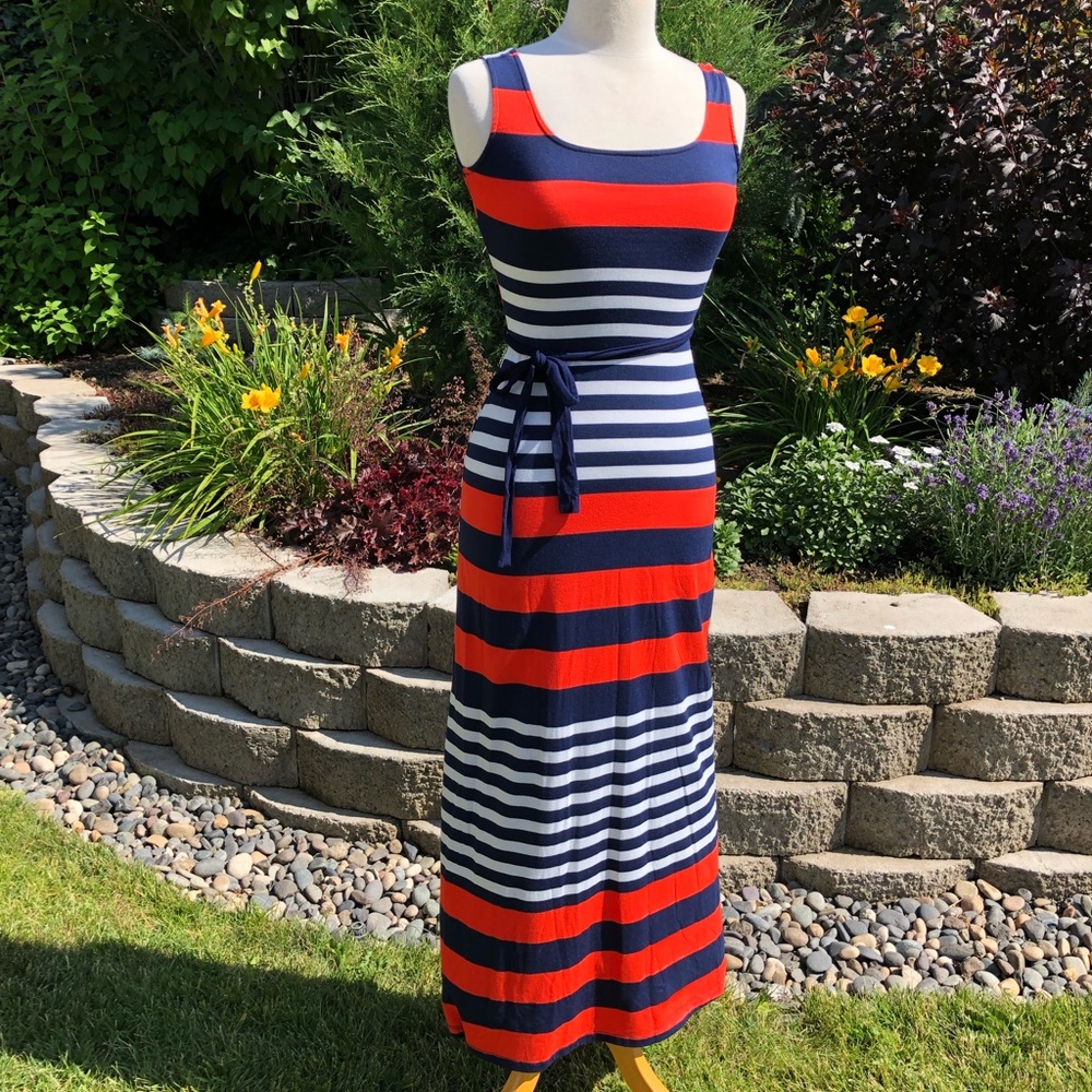 Gilli Red, White, and Blue Striped Maxi Dress